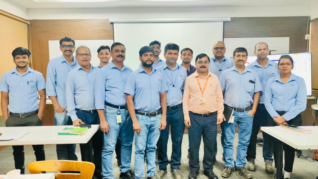 Worker with safety harness